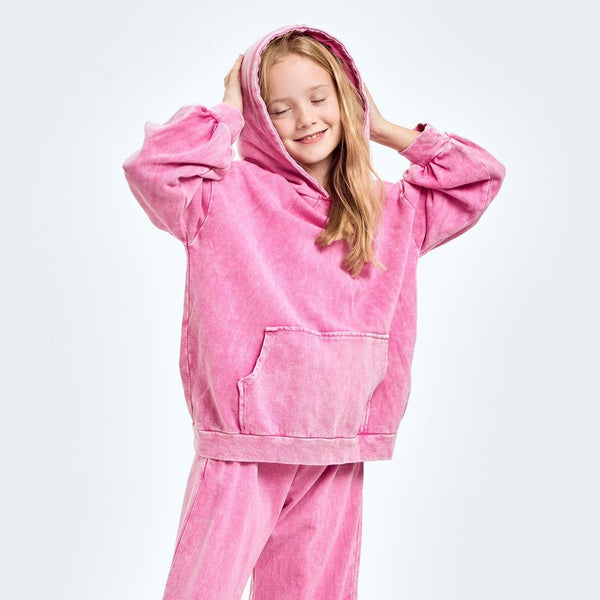 Oversized Mineral Wash Hoodie: Pink