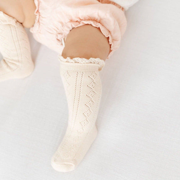 Vanilla Fancy Lace Top Knee High Socks: