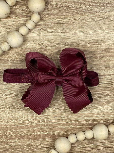 Classic Scalloped Bow - Headband - 4.5": Hot Pink