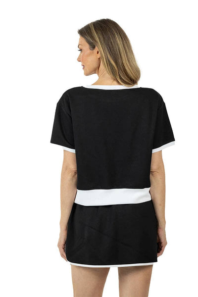 Black and White Matching Skirt and Top Set: Black