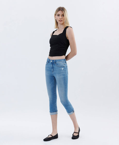 HIGH RISE CUFFED CAPRI JEANS T6743: EMINENT
