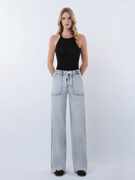 HIGH RISE UTILITY POCKET DRAWSTRING WIDE LEG JEANS F6112: INNOVATION
