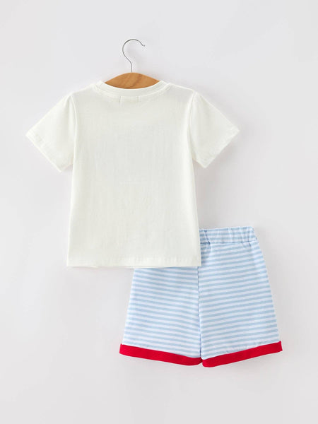 4th of July Flag Applique Boy Top and Shorts Set: 2