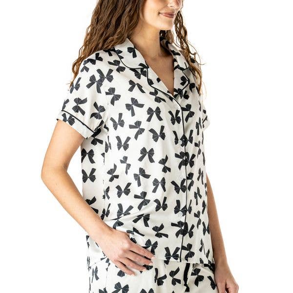 Hello Mello Bow So Lovely Satin Pajama Top Open Stock: Bow So Lovely