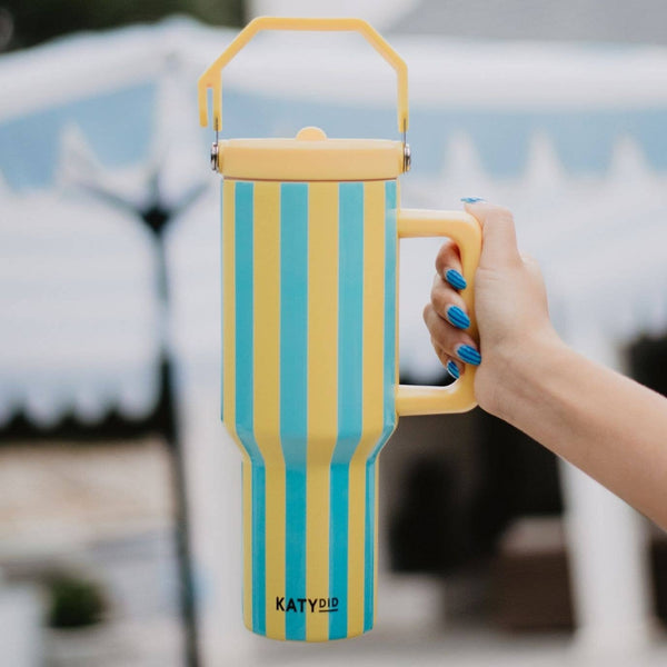 Yellow and Aqua Striped 38 Oz Cabana Jug Tumbler: Yellow and Aqua Stripe