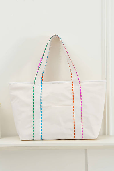 LAS Colorful Ricrac Detail Canvas Tote Bag: Large / White / One Size
