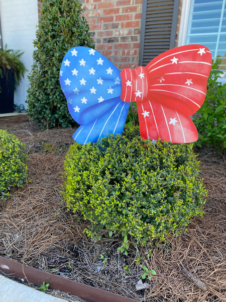 Red White and Blue BOW: Flower Pot