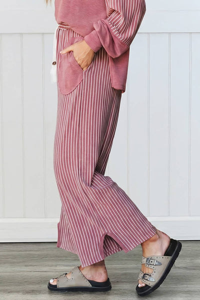 LAS Striped Patchwork Pocket Casual 2pcs Lounge Set