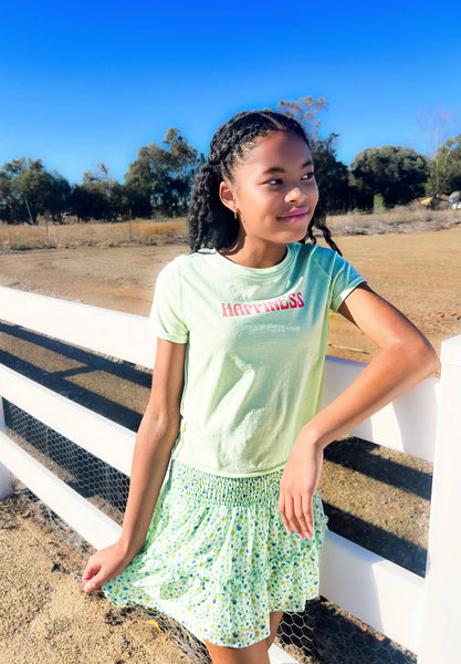 Happiness front back happy face tween  tee: