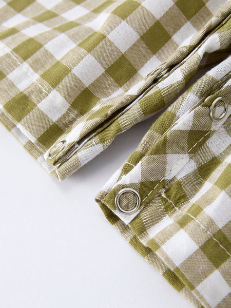 Green Plaid Fish Embroidered Smocked Baby Boy Romper: