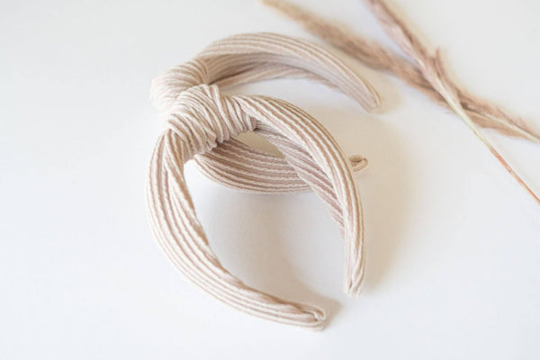 Neutral Knotted Headband: Latte Ribbed