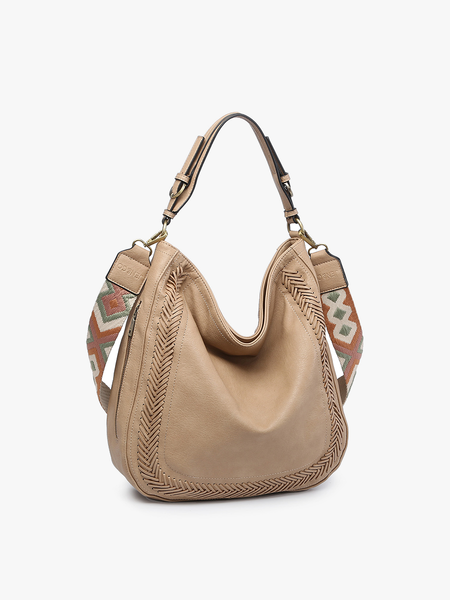 M2049 Aris Whipstitch Hobo/Crossbody w/ Guitar Strap: Tan