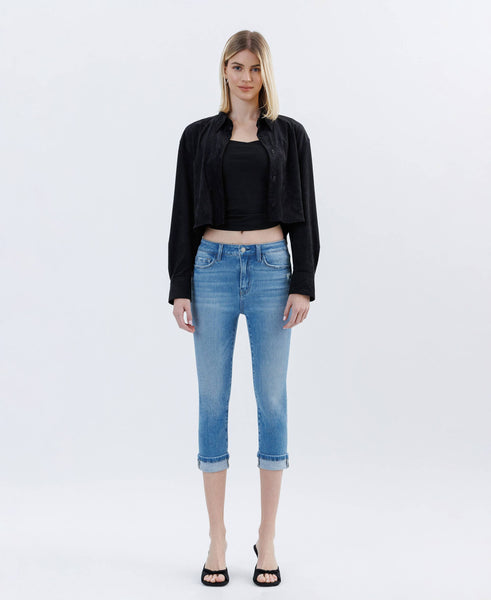 HIGH RISE CUFFED CAPRI JEANS T6743: EMINENT