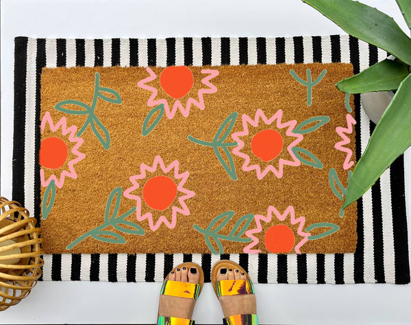 Sunflower Coir Doormat, size 18x30, floral welcome mat