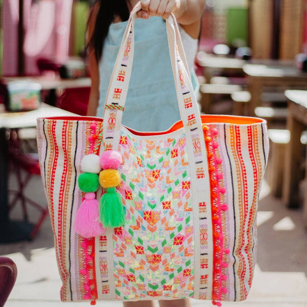 Multicolored Chevron Sequined Big Tote Bag: Multicolored