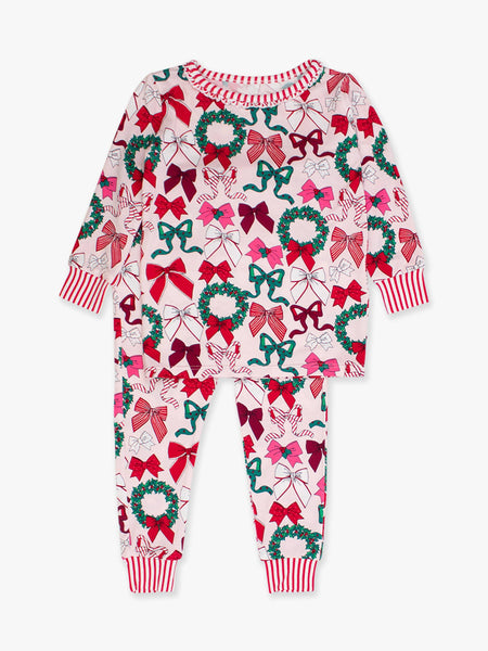 Toddler Girls Holly Bows Bamboo Viscose Ruffle Long Sleeve Pajama Set