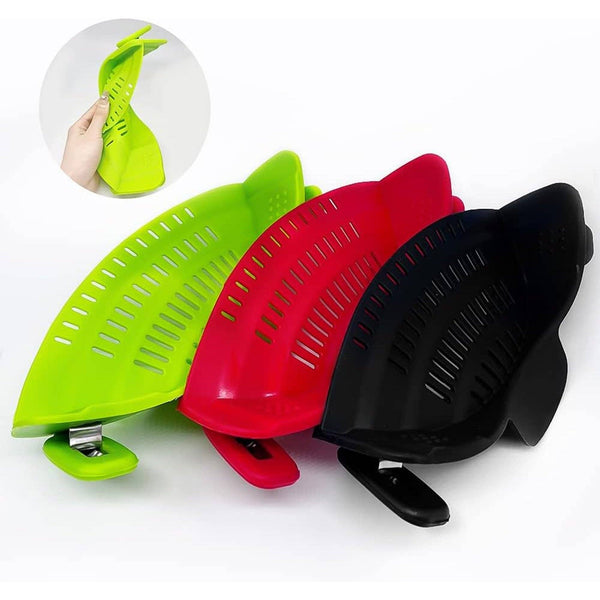 Clip on Strainer Colander - Cooking Strainer with Silicone Grip (Orange)