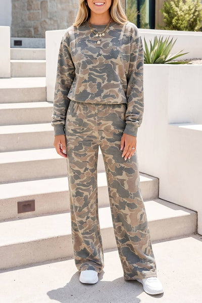 LDC Camouflage Print Long Sleeve Top and Pants Set