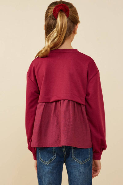 Girls Mix Media French Terry Knit Top: Berry