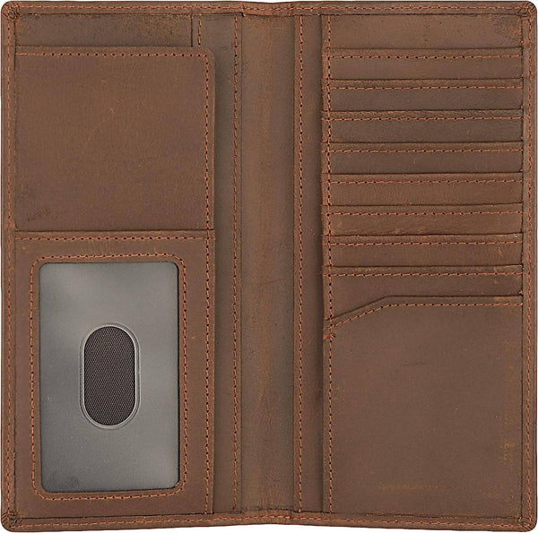 Genuine Leather Bifold Wallet Long Wallets for Men Women: Brown