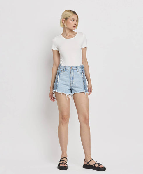 HIGH RISE TWO TONE PATCH DENIM SHORTS BY4330: FUTURESTIC