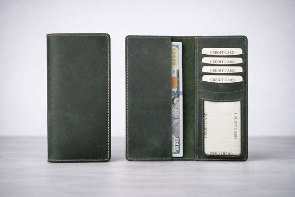 Genuine Leather Long Wallet Long Leather Bifold Wallet: Light Brown