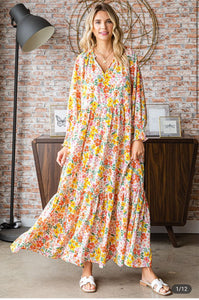 Floral print long sleeve loose fit maxi dress