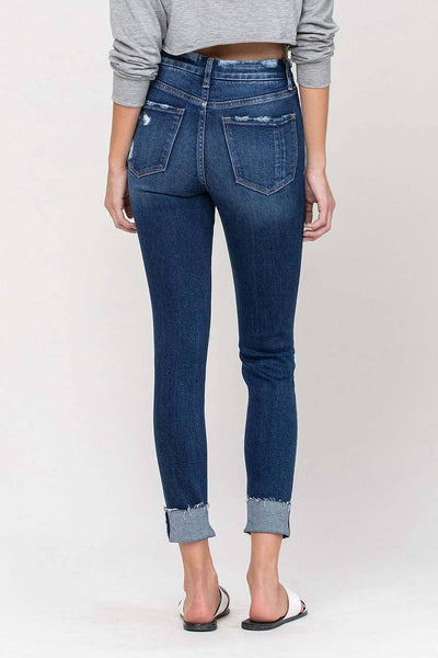 HIGH RISE DISTRESSED CUFFED CROP SKINNY JEANS V2173: ZEKE