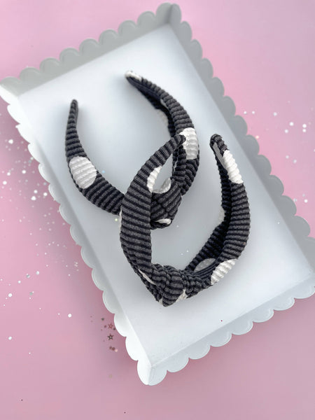 Black Dot Ribbed Knotted Headband