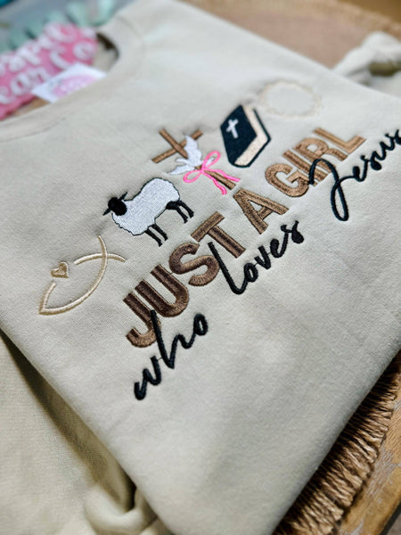 Just A Girl Who Loves Jesus Embroidered Sweatshirt