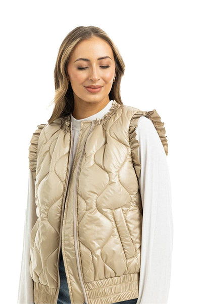 Soft Tan Metallic Quilted Vest: Soft Tan