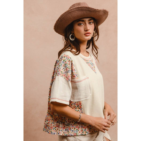 THERMAL AND GAUZE WITH FLORAL MIX AND MATCH TOP: IVORY