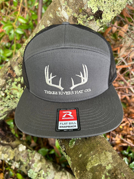Classic Whitetail Rack - Flatbill Snapback Hat - Richardson 168: Dark Brown/Khaki