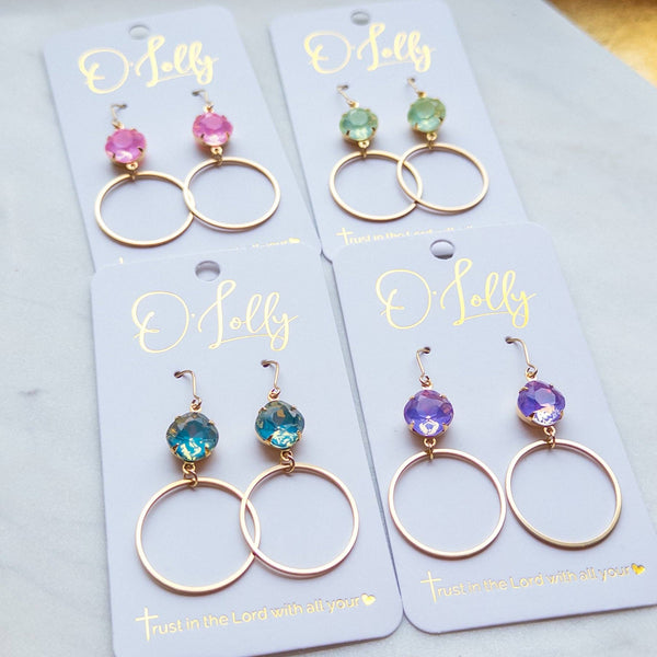 Multicolored Bright Stones w/Lightweight Gold Plated Hoop “Candy”: Pink