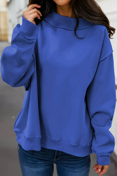 Reversible Oversized Mock Neck Sweatshirt |Dark Blue