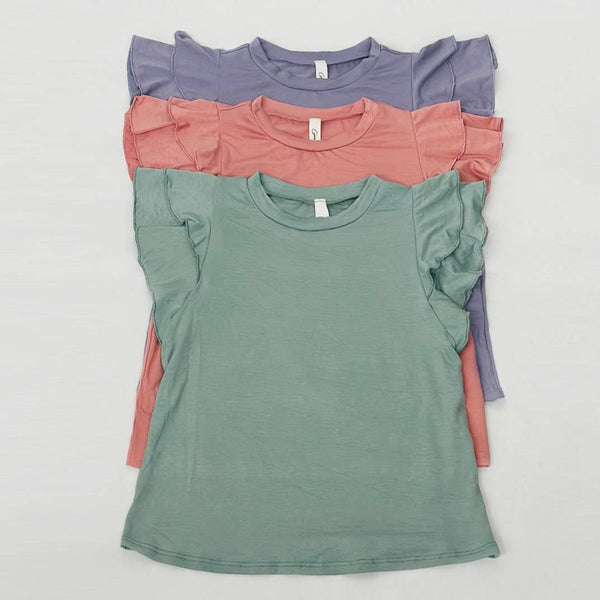 Solid Modal Flutter Sleeve Top: Sage