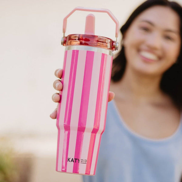 Pink and Hot Pink Striped 30 Oz Cabana Tumbler: Pink and Hot Pink Stripe