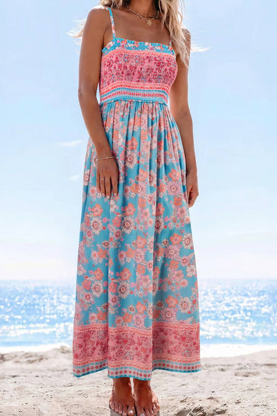 LDC Ethnic Bohemian Spaghetti Straps Vacation Maxi Dress: Sky Blue