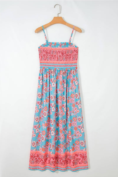 LDC Ethnic Bohemian Spaghetti Straps Vacation Maxi Dress: Sky Blue