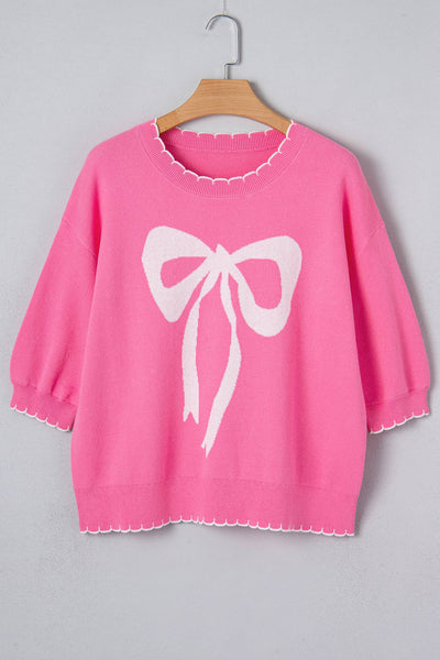 LDC Spring 2026 Bow Contrast Stitch Trim Sweater: Light Blue