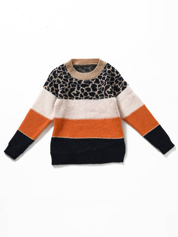 Girls Leopard Patchwork Winter Sweater:
