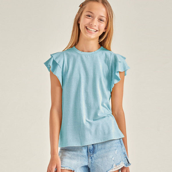 Solid Modal Flutter Sleeve Top: Sage