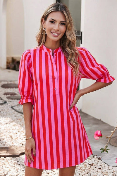 LDC Striped Short Sleeve Pocket Short Dress PLUS