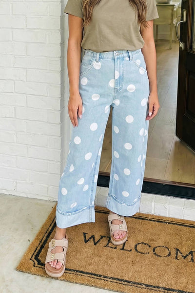 LAS-LIVE Polka Dot Barrel High Waist Jeans