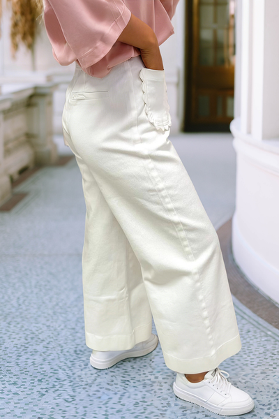 LDC Solid Color Scalloped Patch Pocket Shift Jeans: Yellow