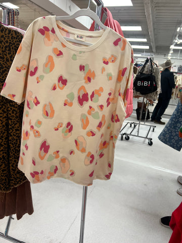 Leopard print French terry short sleeve top