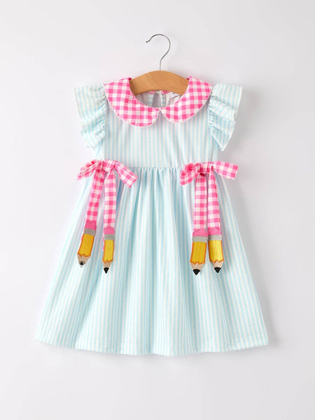 Back To School Girls Striped lapels Bow Dress: