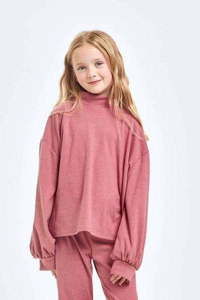 Corduroy Brush Mock Neck Sweater: Masala Pink