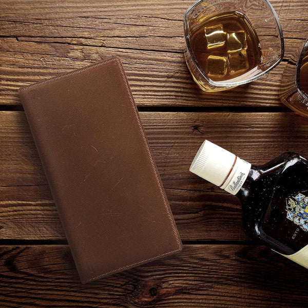 Genuine Leather Bifold Wallet Long Wallets for Men Women: Brown