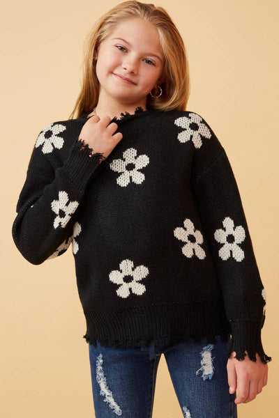 Girls Distressed Floral Patterned Pullover Sweater taupe